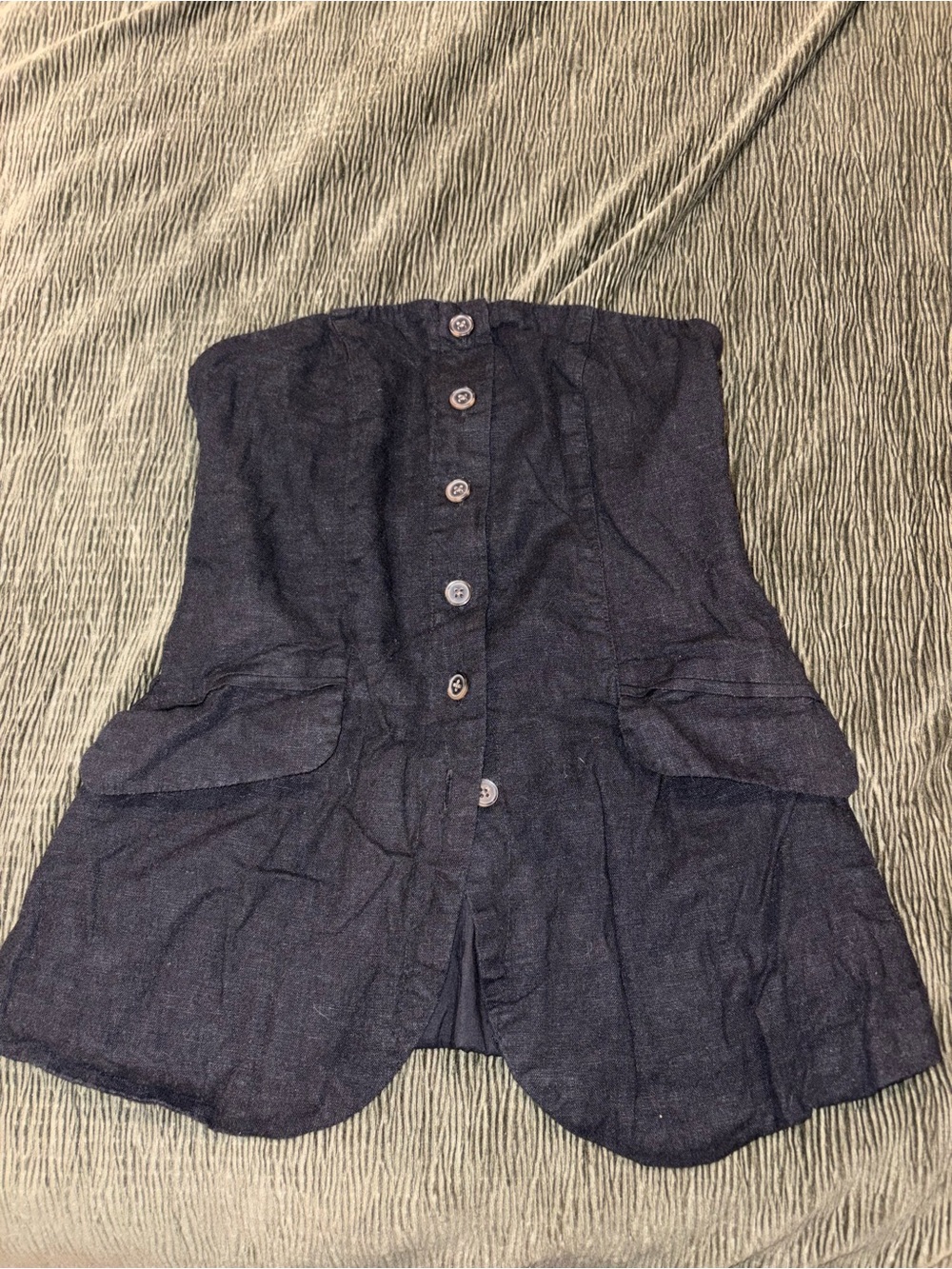 Universal Thread Dark Navy Button-Front Strapless Top